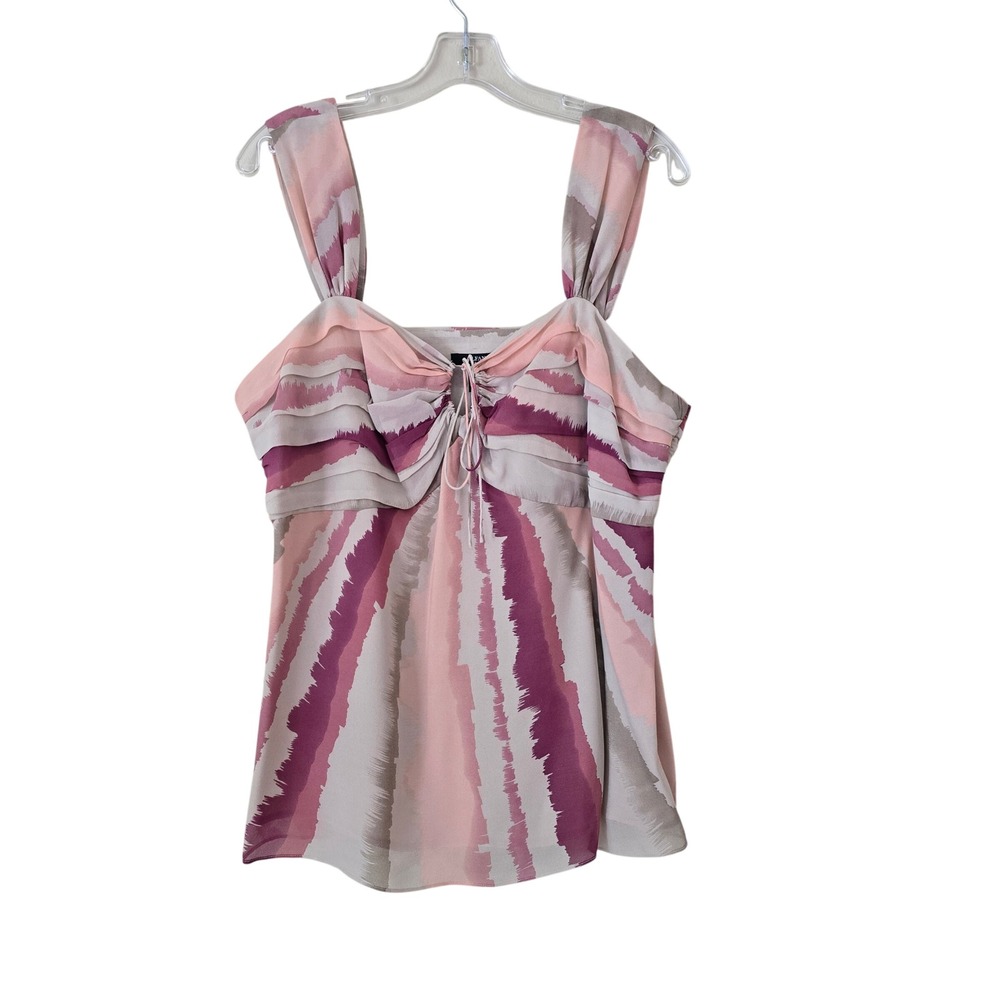 Alfani Woman Silk Abstract Print Tiered Ruffle Tank Top Pink Purple 14W